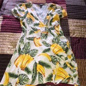 Banana print wrap dress